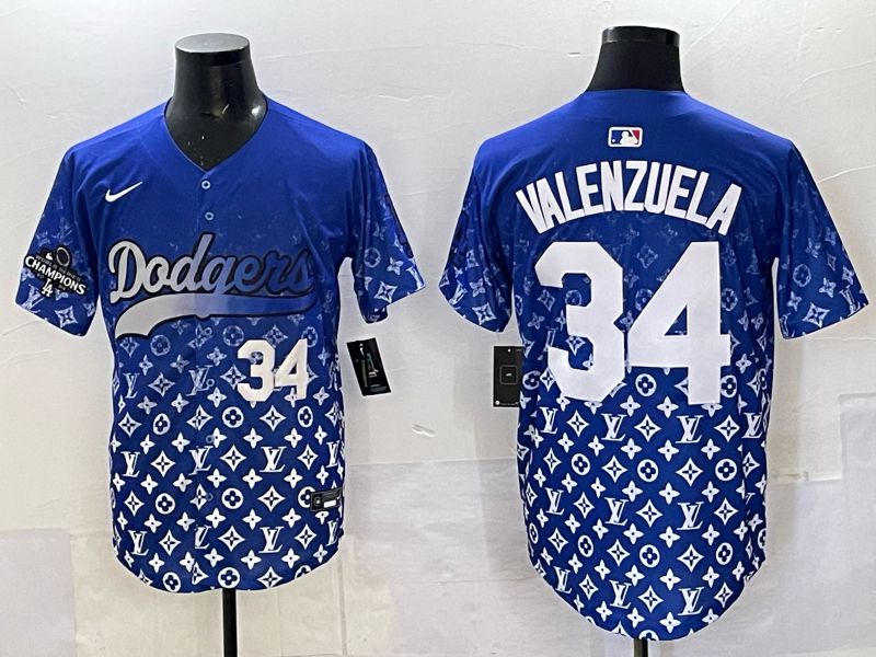 Men Los Angeles Dodgers #34 Valenzuela Blue Nike 2025 MLB jersey 07->los angeles dodgers->MLB Jersey
